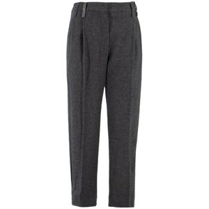 Brunello Cucinelli, Dames, Broeken, Grijs, Maat: S Wol,
