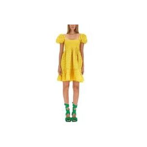 Ganni Katoenen Mini Jurk Regular Fit India , Yellow , Dames , Maat: XS