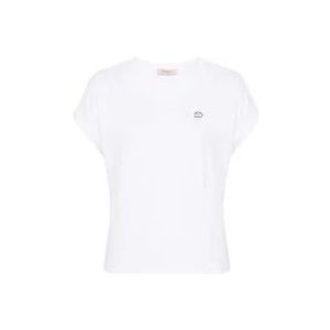 Twinset Witte Oval T Katoenen Jersey T-shirt , White , Dames , Maat: M