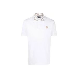 Versace Witte Katoenen Polo met Greca Inleg , White , Heren , Maat: M