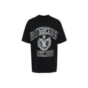 Balenciaga Zwart T-shirt met distressed effect en logo print , Black , Heren , Maat: M