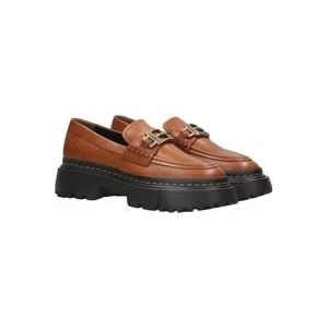 Hogan Stijlvolle Leren Loafers met Profielzool , Brown , Dames , Maat: 37 1/2 EU