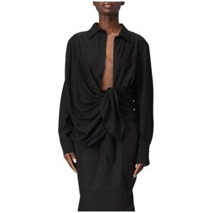 Jacquemus - Leandra Tie Front Shirt - Blouse - Zwart - Lange Mouwen