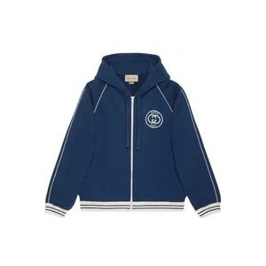 Gucci Interlocking G logo-patch rits hoodie , Blue , Heren , Maat: L