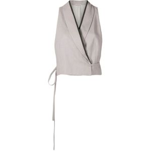 Brunello Cucinelli, Dames, Tops, Grijs, Maat: M Linnen,