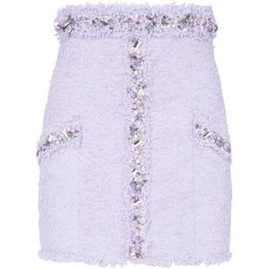 Balmain Tweed rok met geborduurde details , Purple , Dames , Maat: 2XS