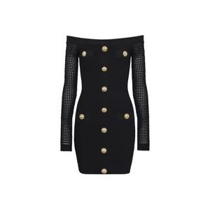 Balmain Mesh gebreide jurk met blote schouders , Black , Dames , Maat: M