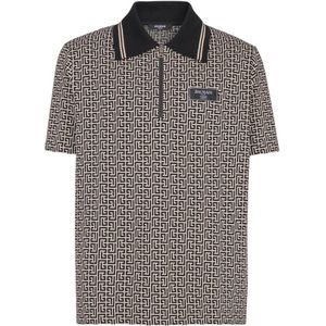 Balmain PB Labyrinth jacquard polo hirt , Black , Heren , Maat: 3XL