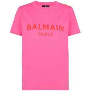 Balmain T-shirt met Parijs print , Pink , Dames , Maat: L