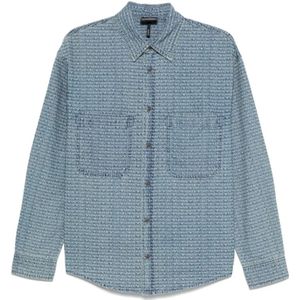 Emporio Armani, Heren, Overhemden, Blauw, Maat: 2XL Denim,