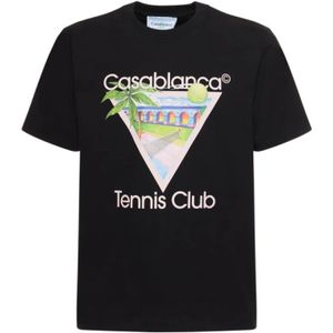 Casablanca Cubism Tennis Club Katoenen T-shirt , Black , Heren , Maat: S