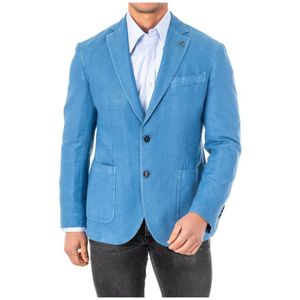 Blazer - Blauw - 60% Katoen - 40% Linnen - Kraag met Klep