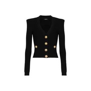 Balmain Geknipte gebreide cardigan , Black , Dames , Maat: XS