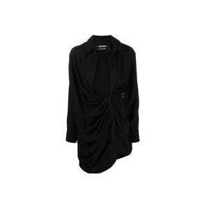 Jacquemus Zwarte Gedrapeerde V-Hals Shirt Minijurk , Black , Dames , Maat: 2XS