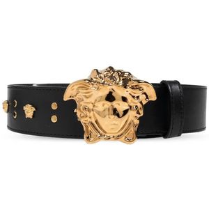 Versace Leren riem met applicaties , Black , Heren , Maat: 80 CM