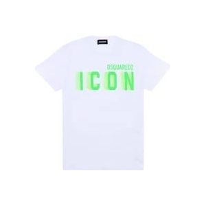 Dsquared2 Fluorescerend icoon ronde hals T-shirt , White , Heren , Maat: L