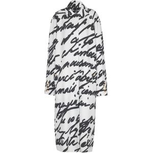 Balmain Lange omkeerbare jas met 'Liefdesbrief' print , White , Dames , Maat: S