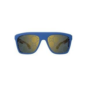 Gucci Vierkante zonnebril blauw gespiegeld goud , Blue , Dames , Maat: 57 MM