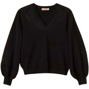 Twinset, Dames, Truien, Zwart, Maat: L Viscose,