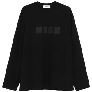 Msgm, Heren, Tops, Zwart, Maat: M Katoen,