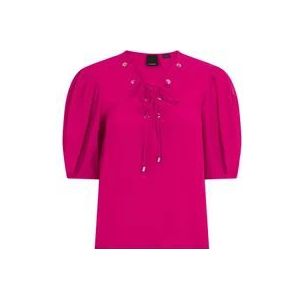 Pinko Fuchsia korte mouwen V-hals blouse , Pink , Dames , Maat: XS