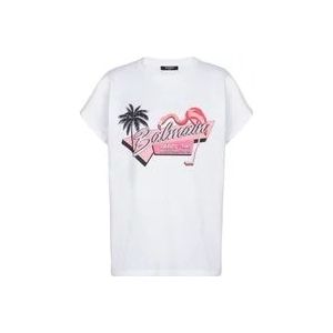 Balmain Flamingo T-shirt , White , Dames , Maat: 2XL
