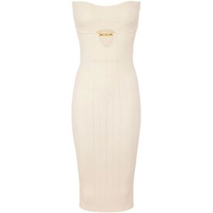 Elisabetta Franchi, Dames, Jurken, Beige, Maat: XS Zijde,