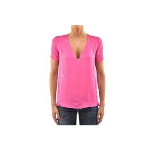 Dsquared2 Zijden Ketting Hanger V-Hals T-Shirt voor Dames , Pink , Dames , Maat: S
