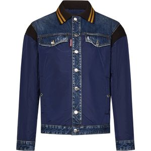 Dsquared2 Blauwe Ribgebreide Jas met Oranje Streep , Blue , Heren , Maat: XL