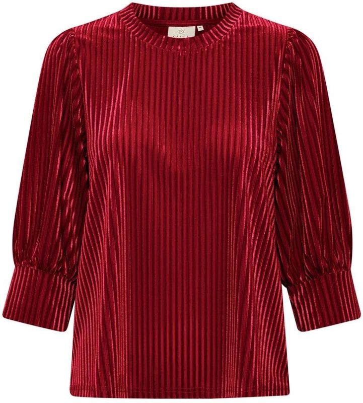 KAFFE - Caca - Damesblouse - Bruin-Beige - V-halslijn - Lange Mouwen