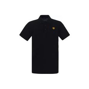 Versace Zwart Medusa Geborduurd Poloshirt , Black , Heren , Maat: L