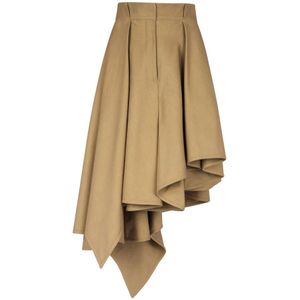 Balmain Asymmetrische geplooide katoenen rok , Beige , Dames , Maat: S