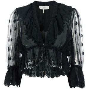Chloé, Dames, Blouses & Shirts, Zwart, Maat: S Poliester,