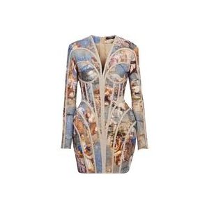 Balmain Hemels bedrukte linnen kooijurk , Multicolor , Dames , Maat: XS