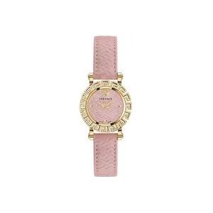 Versace Greca Glam Leren Horloge Roze Goud , Pink , Dames , Maat: ONE Size