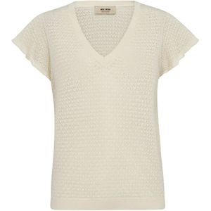 Mos Mosh - Mmganna Pattern V-Neck Knit - Gebreide Top - Ecru