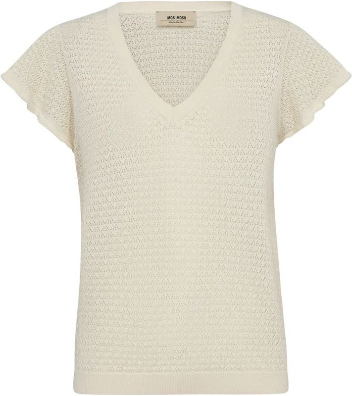 Mos Mosh - Mmganna Pattern V-Neck Knit - Gebreide Top - Ecru