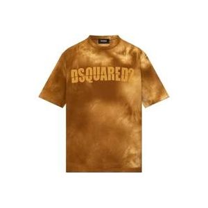Dsquared2 T-shirt met logo , Brown , Heren , Maat: 3XL