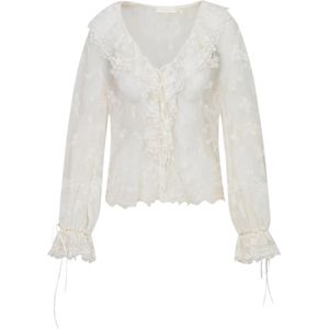 Loveshackfancy, Dames, Blouses & Shirts, Wit, Maat: S Chiffon,