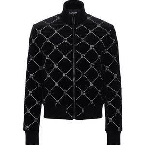 Balmain Gewatteerd bomberjack met strass , Black , Heren , Maat: L