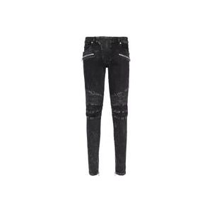 Balmain Slim-fit denim jeans met geribbelde details , Black , Heren , Maat: W33