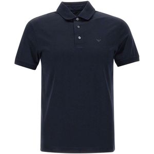 Emporio Armani - Polo Shirt - Blauw - Katoen - Korte Mouwen - Klassieke Kraag
