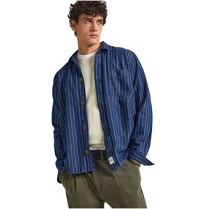 Pepe Jeans, Heren, Overhemden, Blauw, Maat: L Katoen,