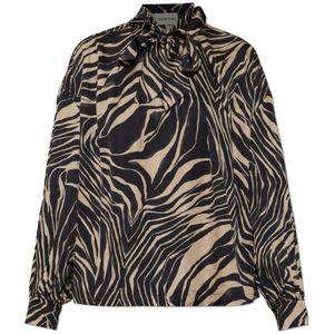 Munthe - LOVELLA - Blouse - Camel/Zwart - Dierenprint - Lange Mouw