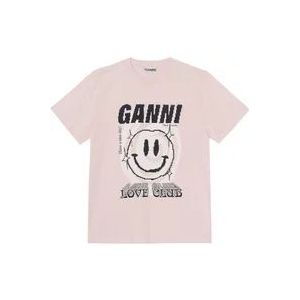 Ganni Smiley-Print T-Shirt , Pink , Dames , Maat: XS