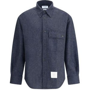 Thom Browne, Heren, Overhemden, Blauw, Maat: M Wol,