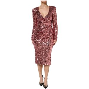 Dolce & Gabbana - Jurk - Roze - Midi - V-hals - Paillettenstof