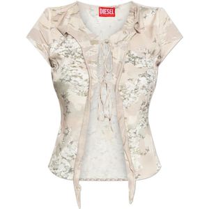 Diesel, Dames, Blouses & Shirts, Beige, Maat: L Leer,