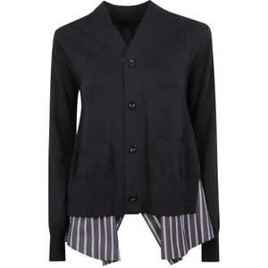 Sacai, Dames, Truien, Zwart, Maat: M Wol,