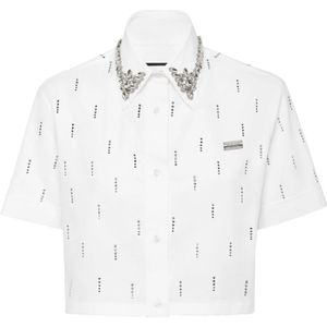 Philipp Plein, Dames, Blouses & Shirts, Wit, Maat: M Katoen,